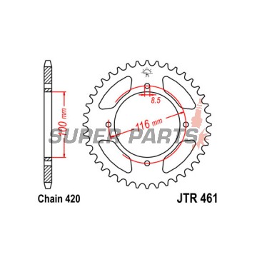 Заден пиньон -JT- JTR461,54, 54 зъба, стоманен, Kawasaki KX 100 1988-2020, KX 80 1986-2000, KX 85 2001-2004, 2006, 2008, 2010-2020, Suzuki RM 100 2003