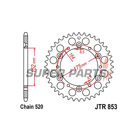 Заден пиньон -JT- JTR853,41, 41 зъба, стоманен, Kreideler 170 170 2004-2006, Yamaha DT 200 1989-1995, IT 200 1984-1986, SR 500 1991-1999, TT 250 1989-2004, TT 350 1986-1992, TT 600 1983-1992, 1996-2003, TT-R 250 1999-2006, WR 125/400 1998