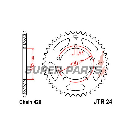 Заден пиньон -JT- JTR24,50, 50 зъба, стоманен, Aprilia MX 50 2003-2006, RX 50 1998-2005, Generic Trigger 50 2007-2012, Yamaha DT 50 2002