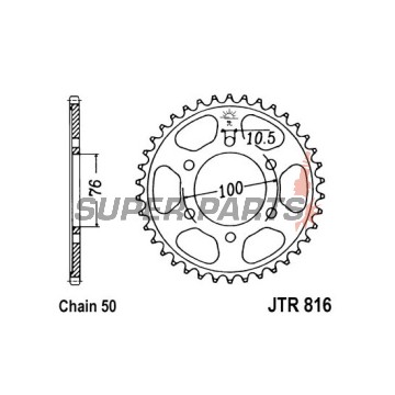 Заден пиньон -JT- JTR816,46, 46 зъба, стоманен, Suzuki GSF 1200 1995-2005, GSX 1200 1999-2001, GSX 550 1983-1987, GSX 750 1998-2003, GSX-R 1100 1995-1998, GSX-R 750 1992-1995, GT 750 1974-1975, RF 900 1994-2000