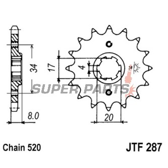 Преден пиньон -JT- JTF287,13, 13 зъба, Honda CB 250 1991-2008, CRF 230 2009-2010, XL 250 1984-1988