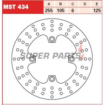 Спирачен диск -TRW- MST434, 255mm, Triumph America 865 + Bonneville / SE / T100 865 + Scrambler 865 + Speed Triple 1050 + Sprint ST / GT / RS 955-1050 + Thruxton 865 + Tiger 800 / 1050 (1999-2016)