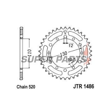 Заден пиньон -JT- JTR1486,41, 41 зъба, стоманен, Honda TRX 200 1990-1997, Kawasaki EL 250 1988-1999, 2001-2003, EL 252 2000, EX 250 1986-1987, GPX 400 1987-1988, Yamaha FZ1 1000 2010-2015