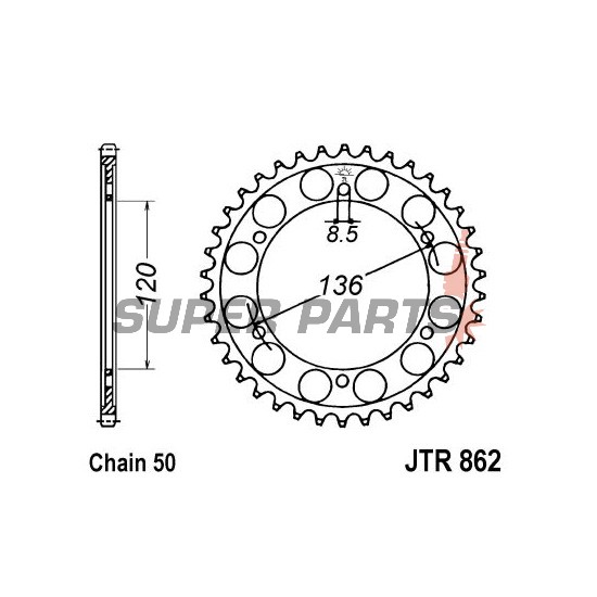 Заден пиньон -JT- JTR862,45, 45 зъба, стоманен, Yamaha FZ 600 1986-1989, RD 500 1984-1987, XJ 600 1984-1991, YX 600 1986-1990