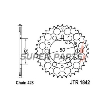 Заден пиньон -JT- JTR1842,51, 51 зъба, стоманен, Yamaha AG 200 1984-1994, DT 125 1974, 1976-1977, DT 175 1974-1977, 1979-1981, TW 125 1998-2004, TW 200 1989-2018, TW 225 2002-2006, XT 125 1982-1987, XT 200 1982-1983, XT 350 1985-2000