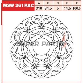 Спирачен диск -TRW- MSW261RAC, 310mm, Triumph Daytona 600/650/675/675R (2002-2012) / Speed Four 600 (2002-2005) / Street Triple 675/675R (2007-2012) / TT 600 (2000-2003)