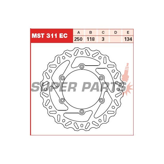 Спирачен диск -TRW- MST311EC, 250mm, Suzuki DR/DR-Z125-400, RM125/250, RM-X250 + Yamaha WR125/250/250F/400F/426F/450F, YZ125/250/250F/426F/450F (1988-2020)