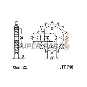 Преден пиньон -JT- JTF718,13, 13 зъба, Cagiva WMX 125 1989-1992, WMX 250 1987-1988, Husqvarna CR 125 1990-1994, WR 125 1990-1994, WR 250 1990-1991