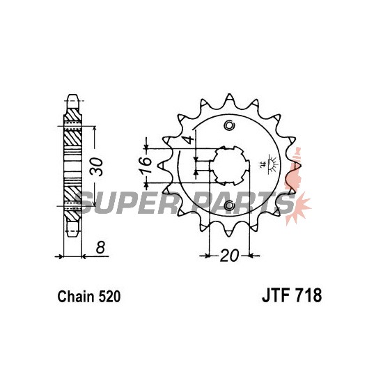 Преден пиньон -JT- JTF718,13, 13 зъба, Cagiva WMX 125 1989-1992, WMX 250 1987-1988, Husqvarna CR 125 1990-1994, WR 125 1990-1994, WR 250 1990-1991