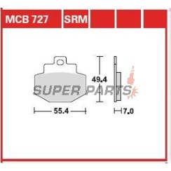 Накладки -TRW- MCB727SRM, синтеровани, Benelli Adiva 125/150 (1999-2005), Gilera Runner 125/180/200 (2001-2013), Vespa/Piaggio DNA, GT, GTS, GTV, GTX, Hexagon, Granturismo 125/150/200/300 (2000-2016)