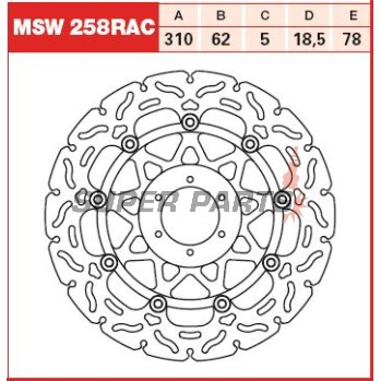 Спирачен диск -TRW- MSW258RAC, 310mm, Honda CB 1100SF (2000-2003) / CBR 1100XX Blackbird (1999-2008)