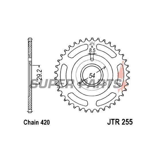 Заден пиньон -JT- JTR255,40, 40 зъба, стоманен, Honda Z 50 1986