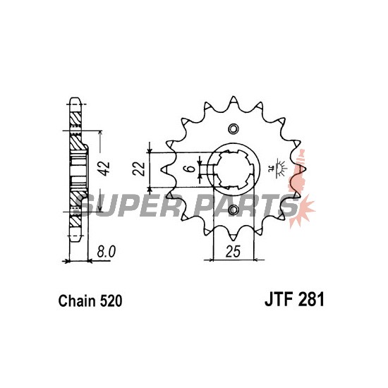 Преден пиньон -JT- JTF281,16, 16 зъба, Honda CB 250 1980-1984, XR 250 1982-1983, XR 600 1985-1990