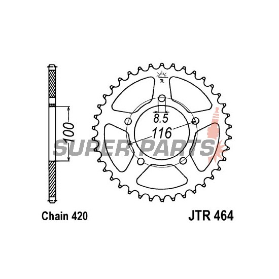 Заден пиньон -JT- JTR464,44, 44 зъба, стоманен, Kawasaki KX 60 1983-2003, KX 80 1985, Suzuki RM 60 2003-2005