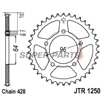 Заден пиньон -JT- JTR1250,48, 48 зъба, стоманен, Honda NX 125 1988, 1990