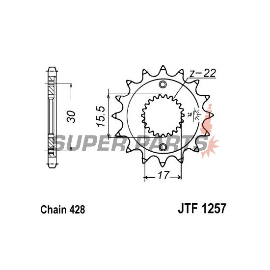 Преден пиньон -JT- JTF1257,15, 15 зъба, Honda CR 80 1996-2002, CR 85 2003, 2005-2007