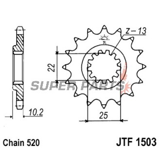 Преден пиньон -JT- JTF1503,12, 12 зъба, Kawasaki KEF 300 1995-2003, KFX 250 2000-2004, KSF 250 1987-2004