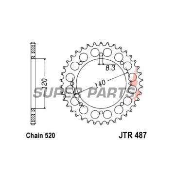 Заден пиньон -JT- JTR487,47, 47 зъба, стоманен, Kawasaki BJ 250 1994-1999, KL 650 1989-1991, KLE 500 1991-2007, KLR 650 1987-2015, KLX 650 1993-1996