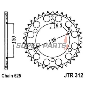 Заден пиньон -JT- JTR312,38, 38 зъба, стоманен, Honda RVF 400 1994, RVF 750 1994-1998, VFR 400 1990-1993, VFR 750 1988-1993