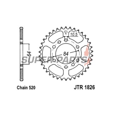 Заден пиньон -JT- JTR1826,42, 42 зъба, стоманен, Kawasaki KFX 400 2003-2006, KSF 400 2003-2006, Suzuki GS 300 1982-1985, LT 160 1989-2001, 2003-2004, LT 230 1985-1993, LT 250 1985-1990, 1992-1993, LT-F 160 1991-2004, LT-Z 400 2002-2008