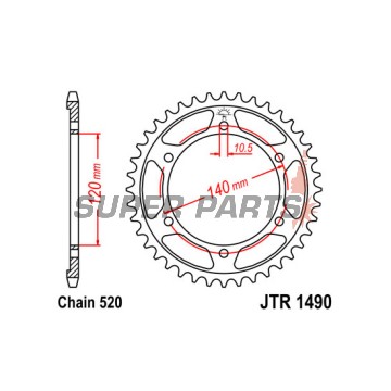 Заден пиньон -JT- JTR1490,43, 43 зъба, стоманен, Kawasaki EN 500 1990-2009, W 800 2011-2016, ZX-4 400 1988, ZX-6R 600 1996-1997, ZXR 400 1988-1989