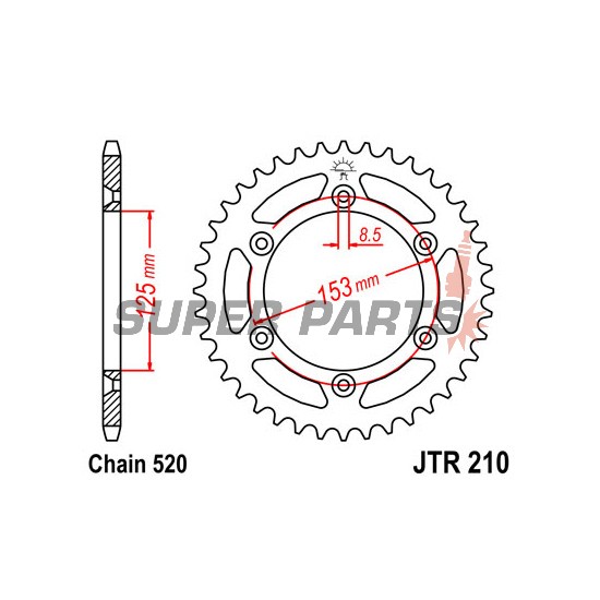 Заден пиньон -JT- JTR210,40, 40 зъба, стоманен, Betamotor RR 125 2018-2021, RR 250 2013-2021, RR 400 2013-2016, RR 450 2013-2014, Honda CR 125 1983-2007, CR 250 1984-2008, CR 500 1984-2001, CRF 150 2003-2018, CRF 230 2003-2019