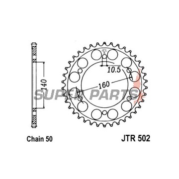 Заден пиньон -JT- JTR502,49, 49 зъба, стоманен, Kawasaki GPX 750 1987-1988, GPZ 1100 1995-1998, GPZ 750 1987, GPZ 900 1984-1996, ZR 1100 1997-1998, ZX 1000 1988-1990, ZX 1100 1990-2001, ZZR 1100 1990-2001