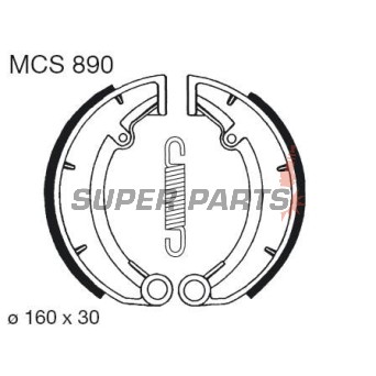 Накладки (челюст) -TRW- MCS890, 160x30mm, MZ/MUZ ETZ 250/251/301 Fun, Saxon 125/150/500 Country, Silver/Red Star 500, TS 125 (1973-2000)