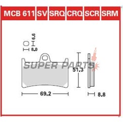 Накладки -TRW- MCB611SCR, състезателни, Yamaha BT Bulldog 1100, FJ-09 900, FJR 1300, FZ1 1000, FZ6 600, FZ8 800, FZS Fazer 600/1000, MT-01/07/09/10, TDM 900, XJR 1300, Tmax 530, XSR 700/900, XT 1200, XV 1700/1900, YZF/R1/R6/R7 600-1000 - 1996-2024