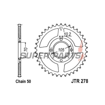 Заден пиньон -JT- JTR278,36, 36 зъба, стоманен, Honda CB 250 1968, 1973-1977, CB 350 1969-1977, CB 360 1973-1977
