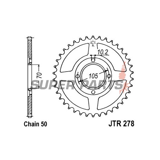 Заден пиньон -JT- JTR278,34, 34 зъба, стоманен, Honda CB 250/360 1973-1977, CB 350 1969-1977, CJ 360 1978