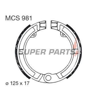 Накладки (челюст) -TRW- MCS981, 125x17mm, Honda CN Helix 250, Piaggio Ape 50/150/175, Vespa PK/PX/Primavera 50-125, Vespa Classic Vespa 125/150 (1951-2000)
