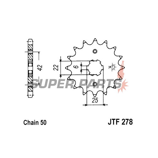 Преден пиньон -JT- JTF278,18, 18 зъба, Honda CJ 250 1976-1979, CJ 360 1978, CM 450 1982-1983