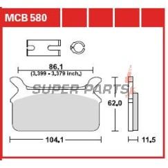 Накладки -TRW- MCB580, Harley-Davidson FLHR / FLHS / FLHT / FLHTC / FLST / FLT / FLTC / FLTR / FXDL 1340 + Honda CB125T / CB125T2 Twin (1978-1998)