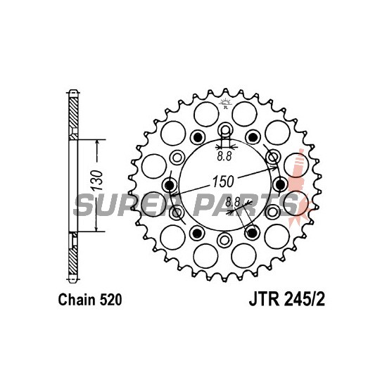 Заден пиньон -JT- JTR245/2,39, 39 зъба, стоманен, Gilera RC 600 1989-1992, Honda CB 250 1982-1984, 1996-2001, NSR 250 1986-1987, NX 250 1988-1990, VTR 250 1998, 2009-2012, VTZ 250 1988, XL 350 1984-1987, XL 500 1979-1981, XL 600 1983-1987