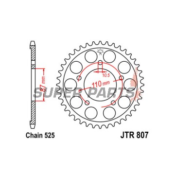 Заден пиньон -JT- JTR807,49, 49 зъба, стоманен, Suzuki GSF 400 1990-1995, GSF 650 2007-2015, GSX 400 1988-1992, GSX 650 2008-2017, GSX-R 400 1988-1992, RF 400 1993, SV 650 1999-2015