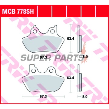 Накладки -TRW- MCB778SH, Harley Davidson FLHR Road King, FLHT Electra Glide, FLHX Street Glide, FLST Fat Boy/Softail, FLTR Road Glide, FXD Dyna, FXST Softail, VRSC V-Rod, XL Sportster - 883-1586cc, 1999-2007