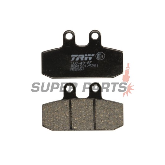 Накладки -TRW- MCB557, Aprilia Atlantic/Scarabeo/Sportcity 125-500, Leonardo 250-300, Tuareg 125-600, Cagiva Blues/Mito/Roadster 50-200, Gilera Dakota/ER/XRT 125-600, Honda NSR/CRM/XL 125, Malaguti Spider Max 500, Peugeot Speedake 50, Sachs Roadster/ZX/ZZ