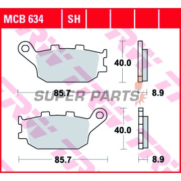 Накладки -TRW- MCB634SH, Honda CB/CBF/CBR/CMX/CRF/NC/NT/VT/VTR/VTX/XL 500-1100cc (1992-2025); Kawasaki EN/EX/KLV/KLZ/Z 650-1000cc (2004-2024); Suzuki DL/GSF/GSR/GSX/GSX-S/SV 650-1250cc (2002-2025); Yamaha FZ/FJ/MT/XJ6/XSR/YZF-R 600-1000cc (2003-2019)