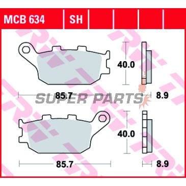 Накладки -TRW- MCB634, Honda CB/CBF/CBR/CMX/CRF/NC/NT/VT/VTR/VTX/XL 500-1100cc (1992-2025); Kawasaki EN/EX/KLV/KLZ/Z 650-1000cc (2004-2024); Suzuki DL/GSF/GSR/GSX/GSX-S/SV 650-1250cc (2002-2025); Yamaha FZ/FJ/MT/XJ6/XSR/YZF-R 600-1000cc (2003-2019)