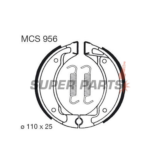 Накладки (челюст) -TRW- MCS956, 110x25mm, MBK Active50 Booster/Booster NG/Booster Rocket Fizz50 Forte50 Flipper50 Yamaha CW50 BWS DT50/80 PW80 RS100 SR125 Crypton105 Breeze50