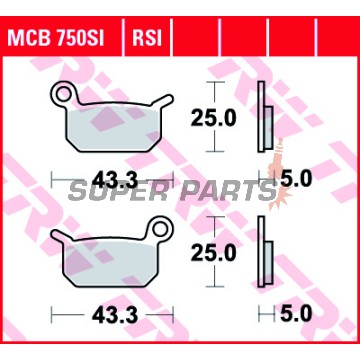 Накладки -TRW- MCB750SI, Husqvarna CR/SM 50 2011-2012; KTM GS/MX/SX/SXS 50/65/125 1986-2018; KTM Junior/Senior 50 2001-2003