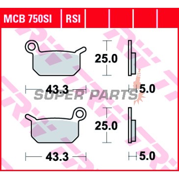 Накладки -TRW- MCB750SI, Husqvarna CR/SM 50 2011-2012; KTM GS/MX/SX/SXS 50/65/125 1986-2018; KTM Junior/Senior 50 2001-2003