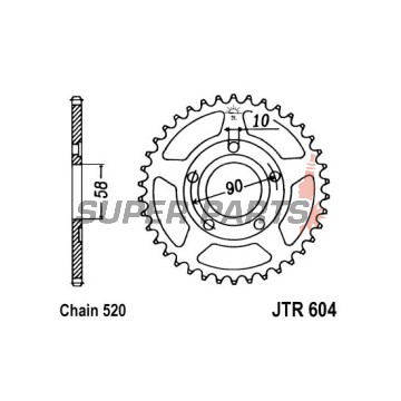 Заден пиньон -JT- JTR604,35, 35 зъба, стоманен, Gilera Crono 125 1991-1992, MX 125 1989-1991, MX 1 125 1988-1989, SP 125 1988-1992, Honda CRM 125 1990-1999, NSR 125 1989-2002