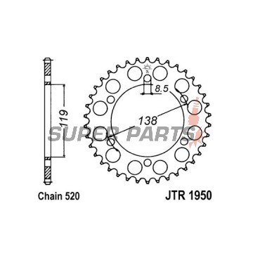 Заден пиньон -JT- JTR1950,48, 48 зъба, стоманен, Husaberg 600 600 1993-1995, FC 350 1996, FC 400/501/600 1996-1999, FE 350 1996, FE 400 1996-1999, FE 501/600 1996-1997, 1999