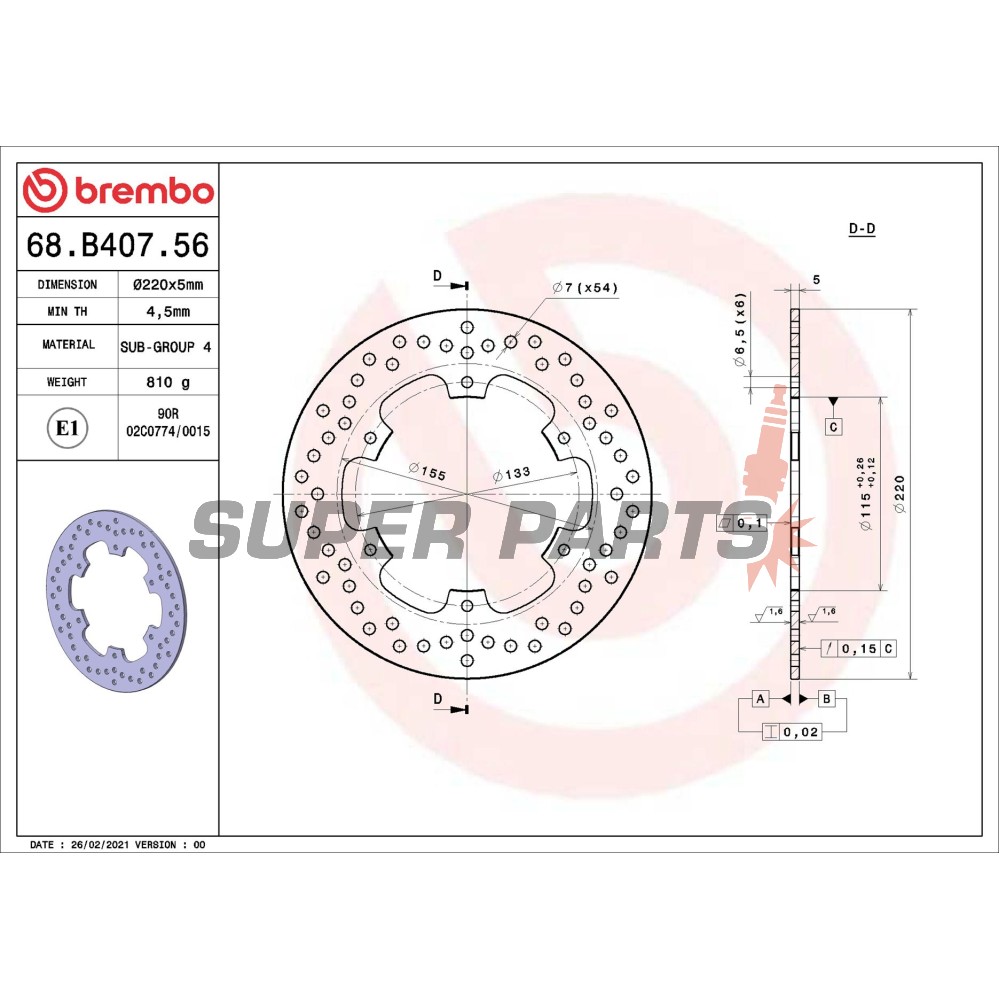 Спирачен диск -BREMBO- 68B40756, Yamaha DT / TDR / TT / WR / YZ 125-600 (1985-2004)
