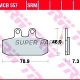 Накладки -TRW- MCB557, Aprilia Atlantic/Scarabeo/Sportcity 125-500, Leonardo 250-300, Tuareg 125-600, Cagiva Blues/Mito/Roadster 50-200, Gilera Dakota/ER/XRT 125-600, Honda NSR/CRM/XL 125, Malaguti Spider Max 500, Peugeot Speedake 50, Sachs Roadster/ZX/ZZ