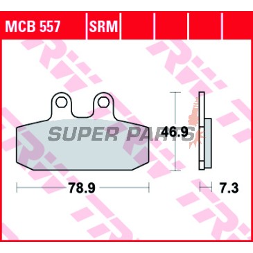Накладки -TRW- MCB557, Aprilia Atlantic/Scarabeo/Sportcity 125-500, Leonardo 250-300, Tuareg 125-600, Cagiva Blues/Mito/Roadster 50-200, Gilera Dakota/ER/XRT 125-600, Honda NSR/CRM/XL 125, Malaguti Spider Max 500, Peugeot Speedake 50, Sachs Roadster/ZX/ZZ