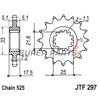 Преден пиньон -JT- JTF297,16, 16 зъба, Honda CB 400 1992-1997, 1999-2001, CB 500 1993-2003, CB-1 400 1989-1991, CBF 500 2004-2008, RVF 400 1994