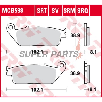 Накладки -TRW- MCB598SV, BMW C 600/650/Evolution, Cagiva Gran Canyon/Navigator, Honda CB/CBF/CBR/Hornet/Forza/Shadow, Kawasaki J/Z/KLE, Kymco Downtown/Xciting, Suzuki Burgman/Bandit, Triumph Bonneville/Tiger, Yamaha MT-01/WR - 1987-2022